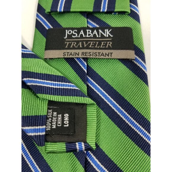 JOS A Bank Mens Necktie Silk Green Blue striped lot of 2 Stain Resistant ties - Picture 5 of 7
